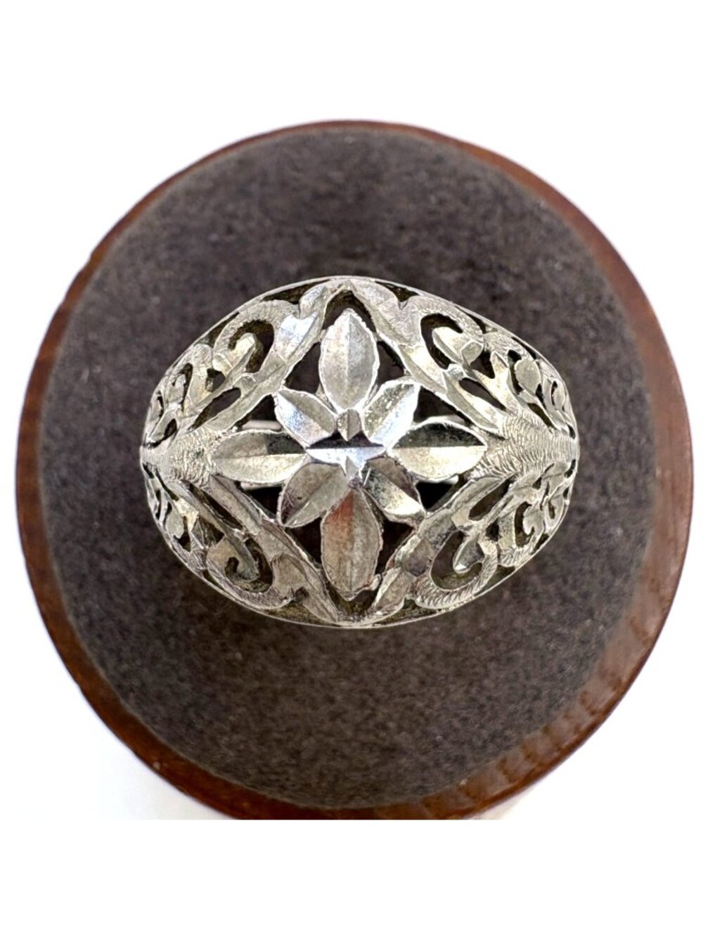Filigree Scroll Dome Tapered Band Sterling Silver 925 Ring Size 7.5